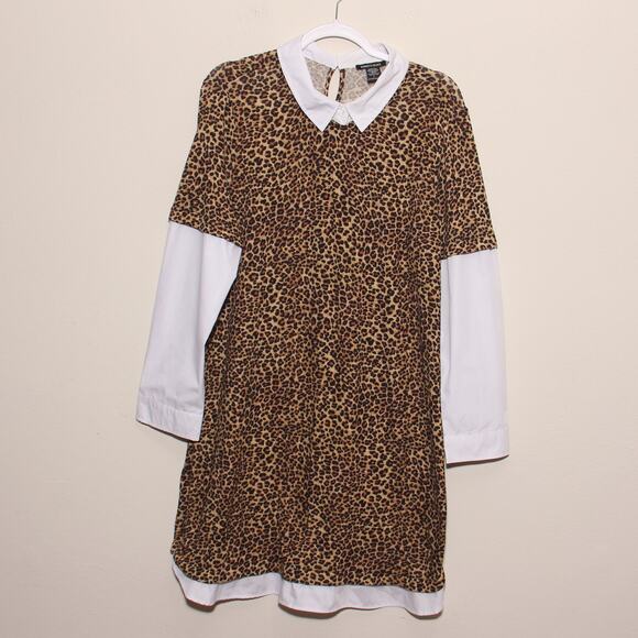 Robert Louis Cheetah Print Dress Size Large Shirttail and Sleeve Accents - Picture 1 of 8